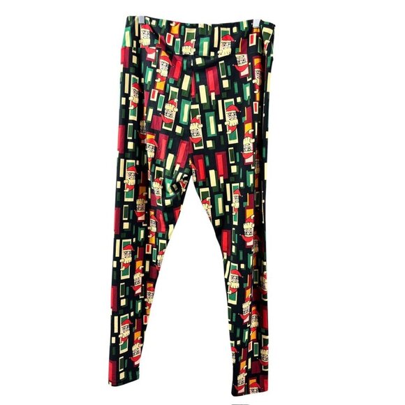 LuLaRoe Women's Black Green & Red Santa Clause Tights - Picture 2 of 7